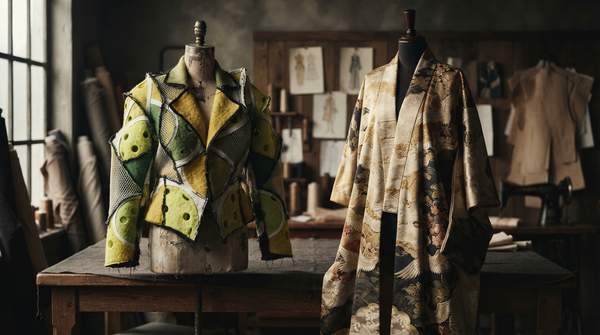 Editorial illustration for From Pickleballs to Kimono Silk: Two Paths to Upcycled Runway Art