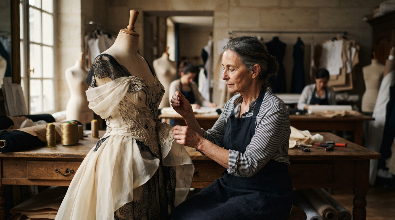 Editorial illustration for Inside the Haute Couture Atelier: Flou, Tailleur, and the Artisans Behind a Bespoke Garment